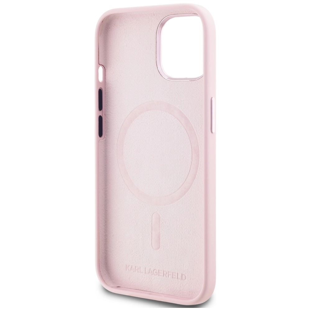 Etui Karl Lagerfeld Silicone Shadow Metal Initial MagSafe do iPhone 15 Różowy