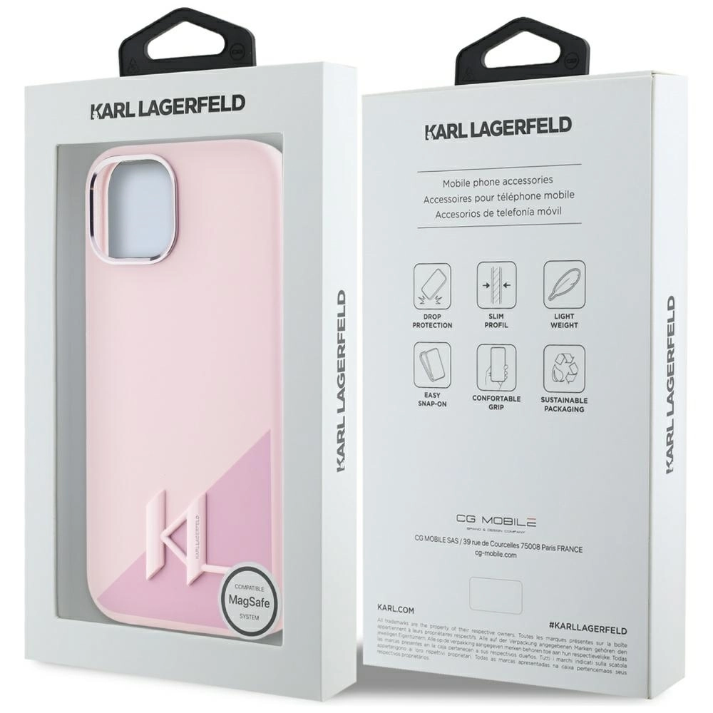 Etui Karl Lagerfeld Silicone Shadow Metal Initial MagSafe do iPhone 15 Różowy