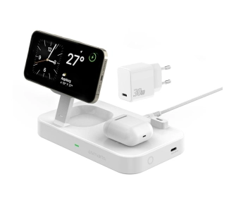Ładowarka indukcyjna 4smarts QI2 Trident 2w1 + USB-C + ładowarka sieciowa 30W Biały