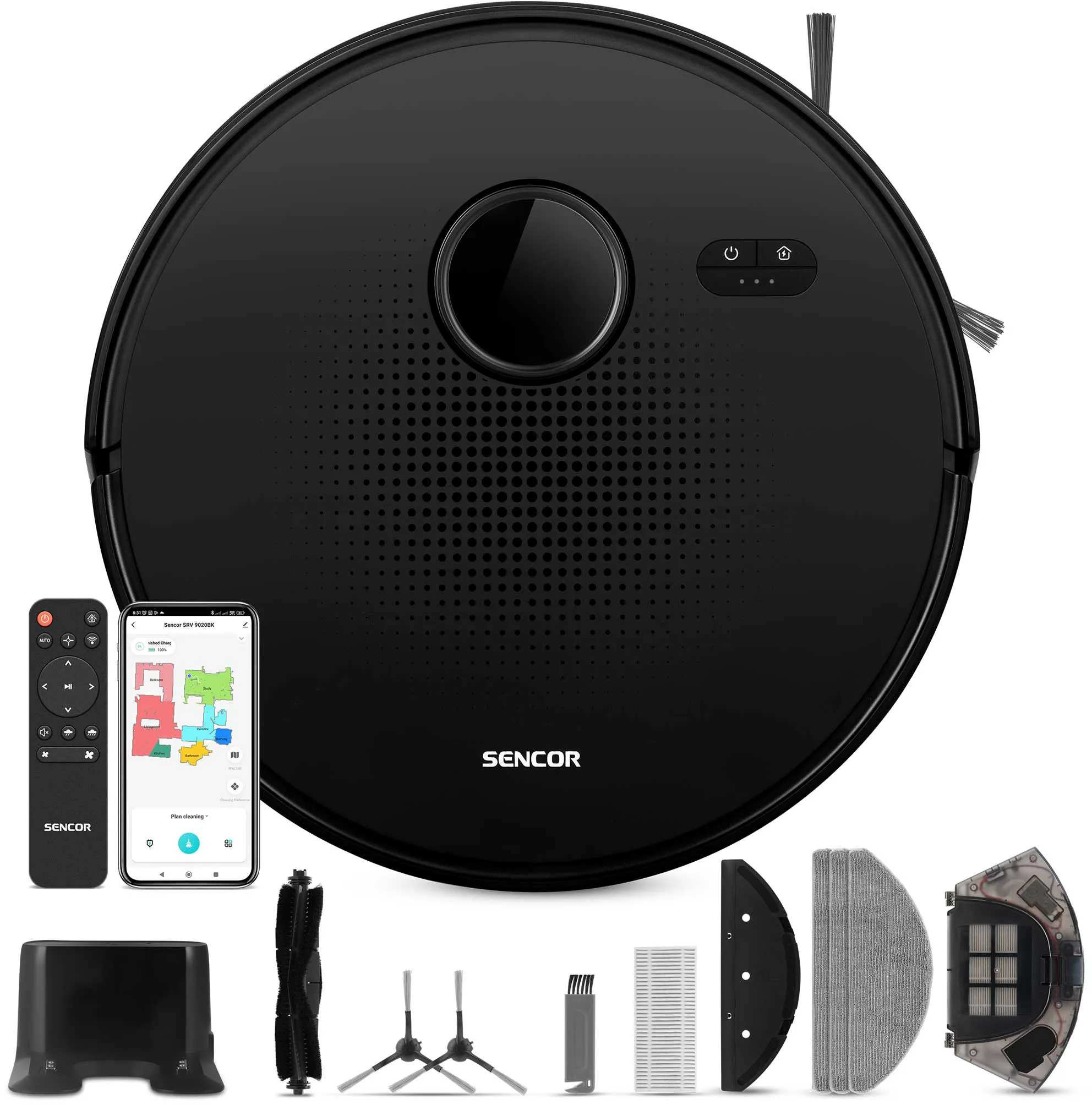 Robot sprzątający Sencor SRV 9020BK Funkcja mopowania Tworzenie mapy pomieszczenia 60dB