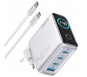 Ładowarka sieciowa Anker B2697G41 3xUSB-C USB 140W Srebrny + kabel USB-C do USB-C