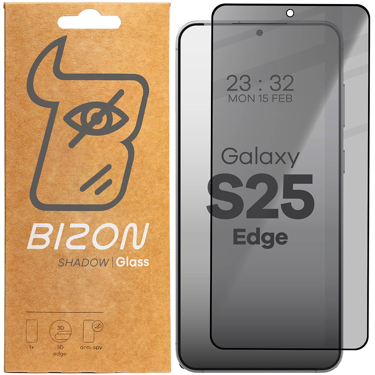 Szkło hartowane Bizon prywatyzujące pełne Edge Shadow do Galaxy S25 Edge przyciemniane