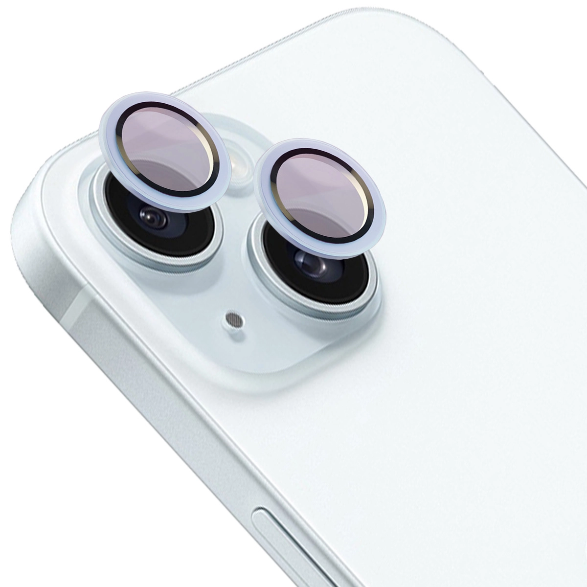 Szkło hartowane Bizon na aparat z aplikatorem Snap Lens do iPhone 15/15 Plus jasnoniebieska ramka