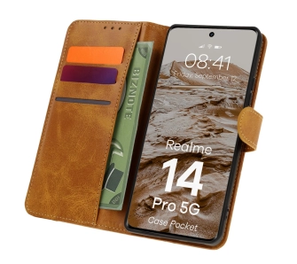Etui Bizon z klapką Pocket do Realme 14 Pro 5G Brązowy