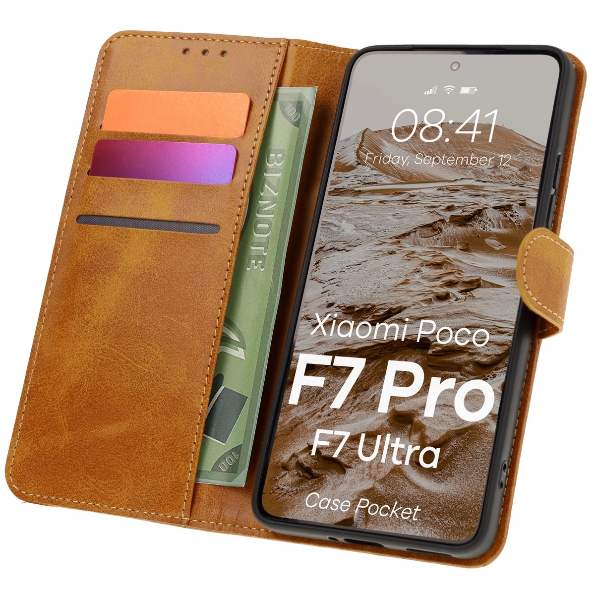 Etui Bizon z klapką Pocket do Poco F7 Pro/F7 Ultra Brązowy