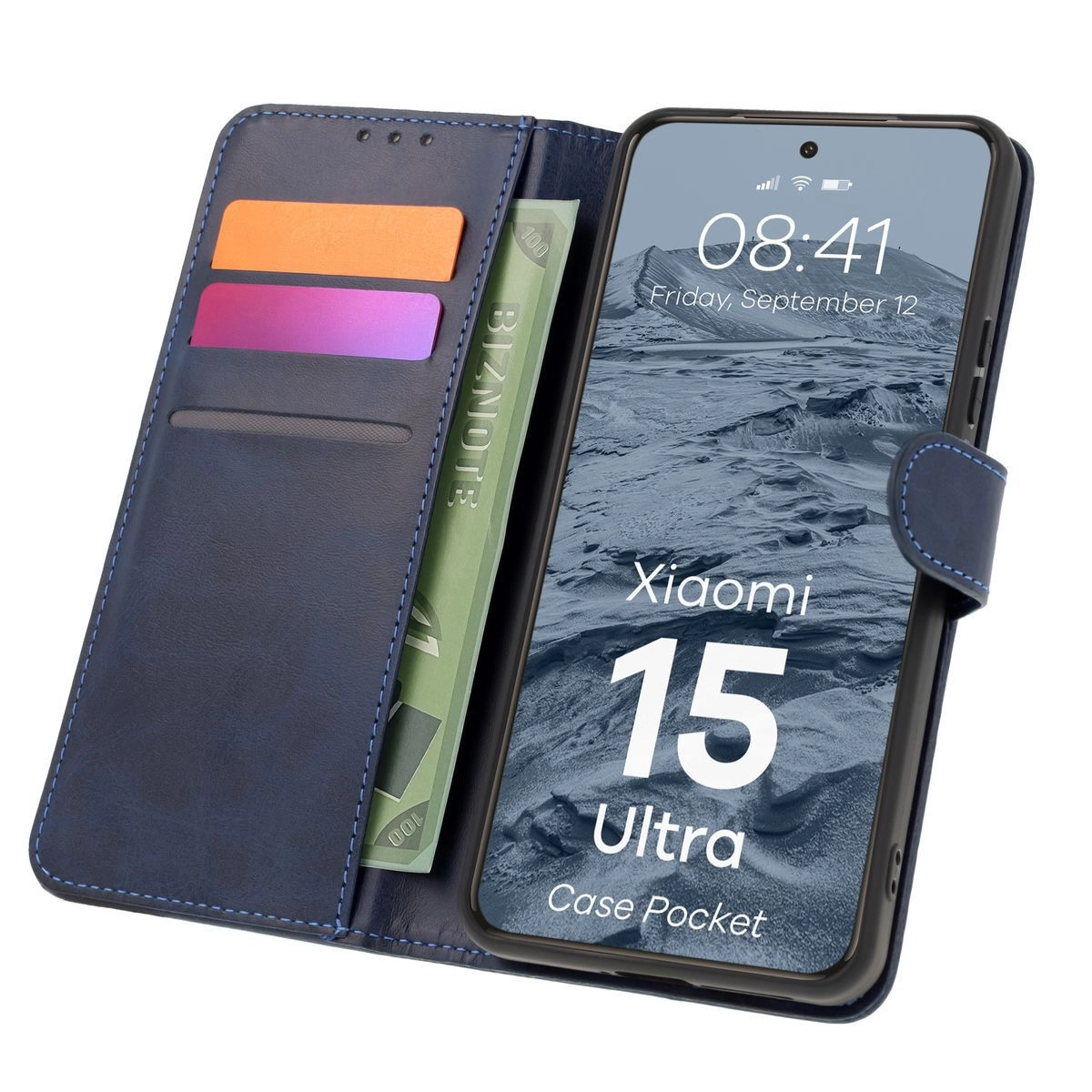 Etui Bizon z klapką Pocket do Xiaomi 15 Ultra Granatowy