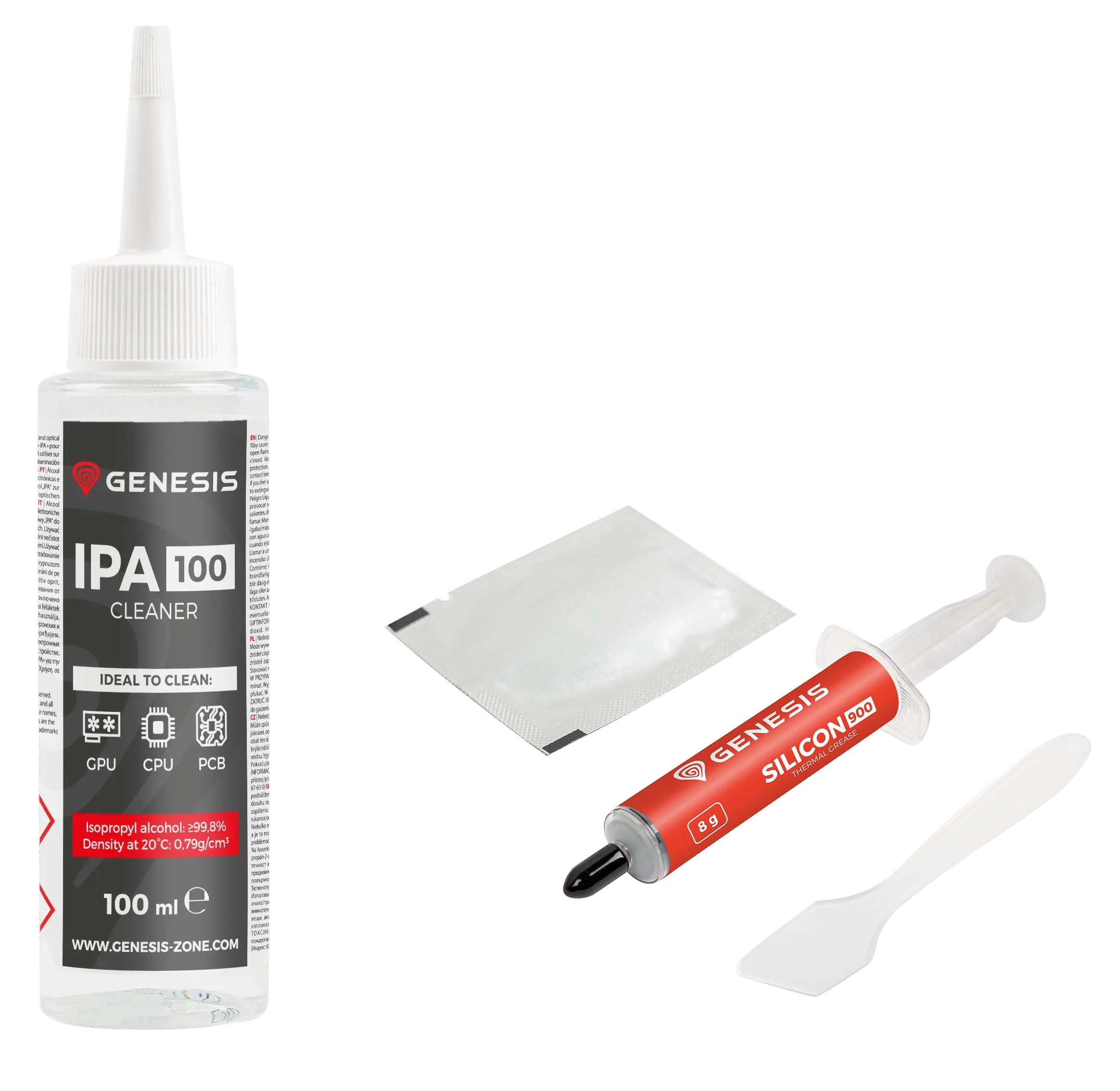 Pasta termoprzewodząca Genesis Silicon 900 8g + IPA 100 Cleaner 100ml