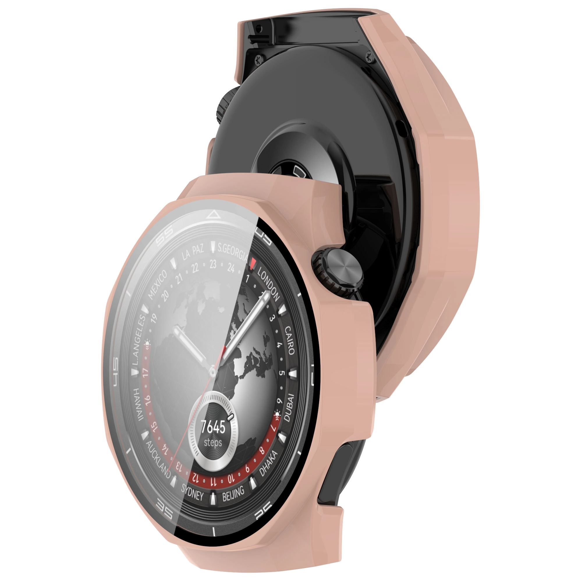 Nakładka na tarczę Bizon ze szkłem do Huawei Watch GT5 Pro 46 mm różowy