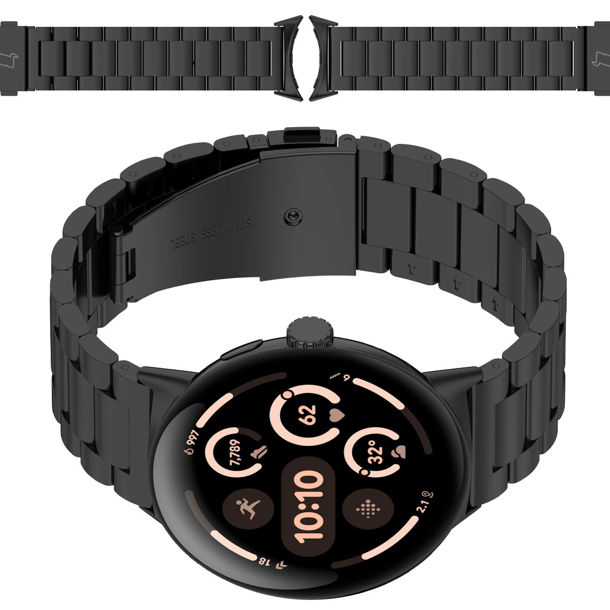 Bransoleta Bizon ze stali nierdzewnej do Google Pixel Watch 3 41 mm / Google Pixel Watch 2 41 mm/ Google Pixel Watch 1 41 mm czarny