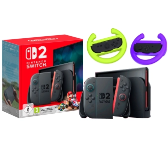 Konsola Nintendo Switch 2 Joy-Con Czarny + Mario Kart World + Kierownica Yaxo Joy-Con Wheels Set