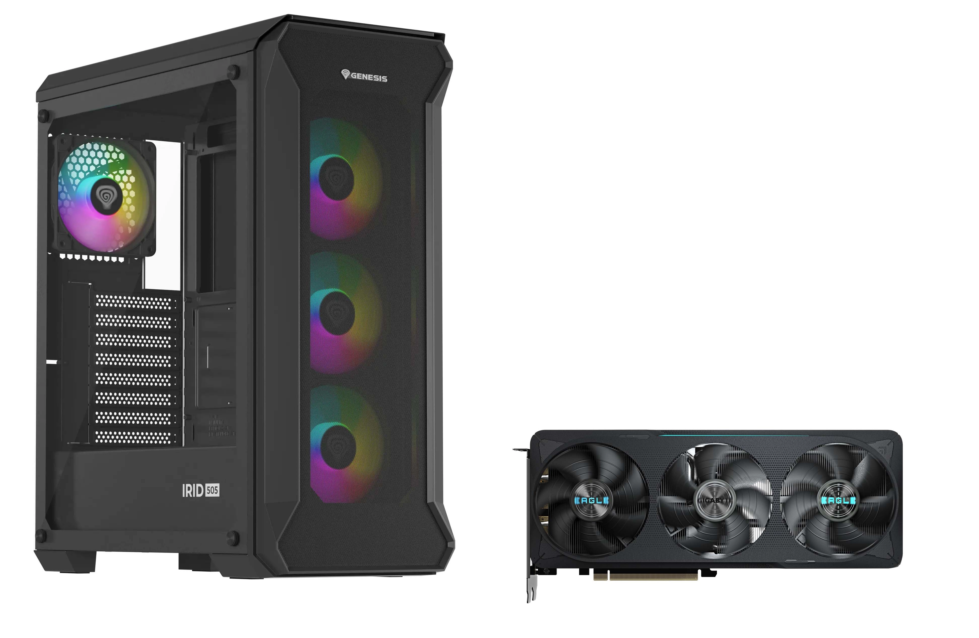 Obudowa Genesis Irid 505 V2 ARGB Czarny + Gigabyte GeForce RTX 5070 EAGLE OC SFF 12GB GDDR7 192bit DLSS 4