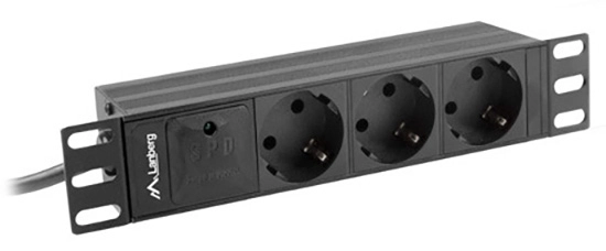 Listwa zasilająca Lanberg RACK PDU 1U 10A 3xSCHUKO 2m Czarny