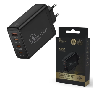 Ładowarka sieciowa Extralink Fast Charger 3x USB-C USB-A 100W Czarny