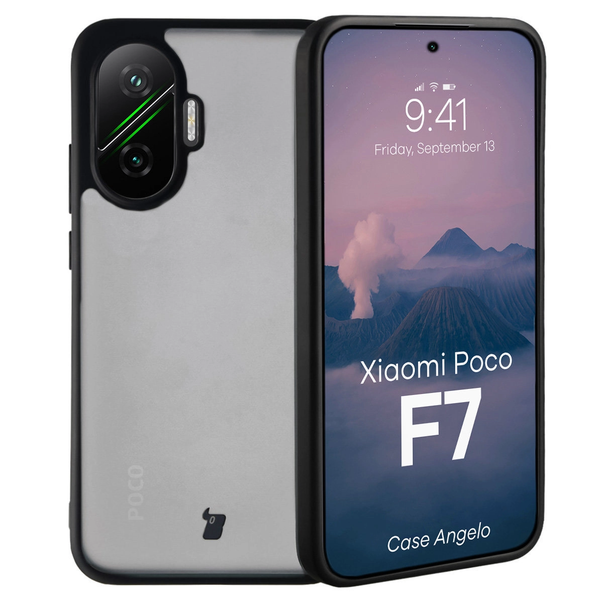 Etui Bizon Angelo do Xiaomi POCO F7 Przydymione z czarną ramką