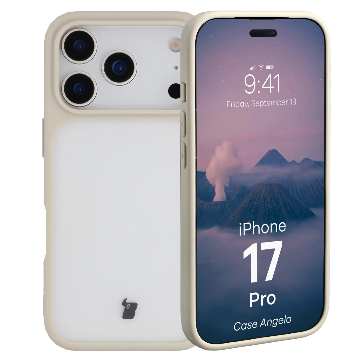 Etui Bizon Angelo do Apple iPhone 17 Pro z beżową ramką