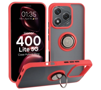 Etui Bizon z uchwytem na palec Hybrid Ring do Honor 400 Lite 5G Przydymione z Czerwoną ramką
