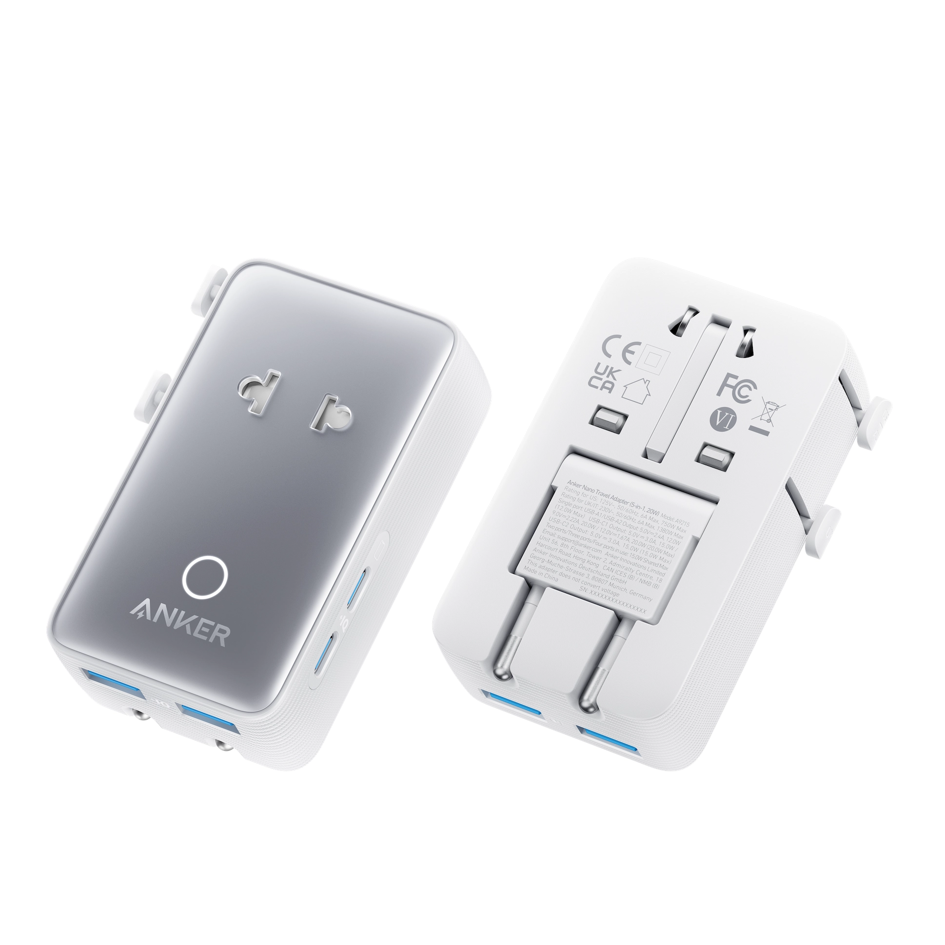 Adapter podróżny Anker Nano 5w1 (A9215H21) 20W 2x USB-A, 2x USB-C Biały
