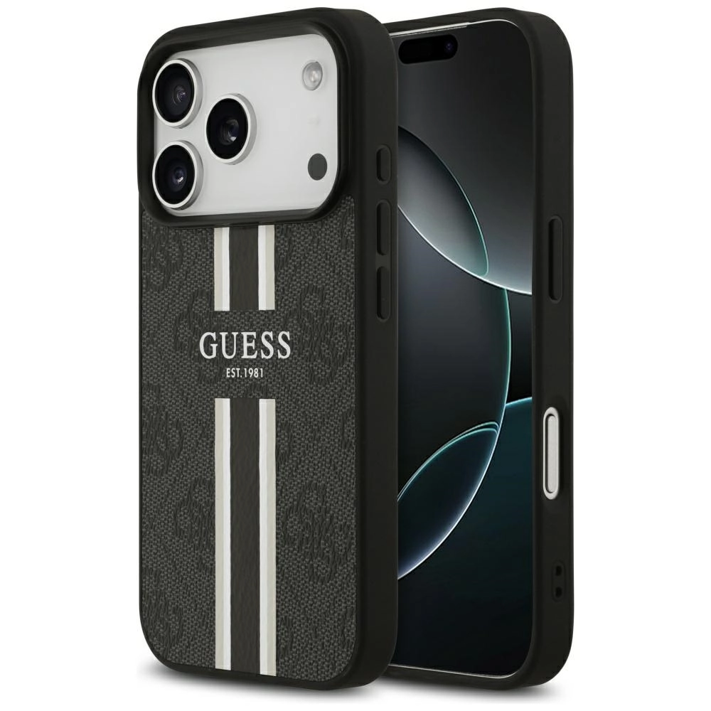 Etui Guess 4G Printed Stripes MagSafe do iPhone 17 Pro Czarny