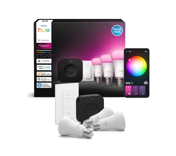 Philips Hue White and Colour Ambiance 3 inteligentne żarówki E27 + Dimmer switch + Bridge Pro