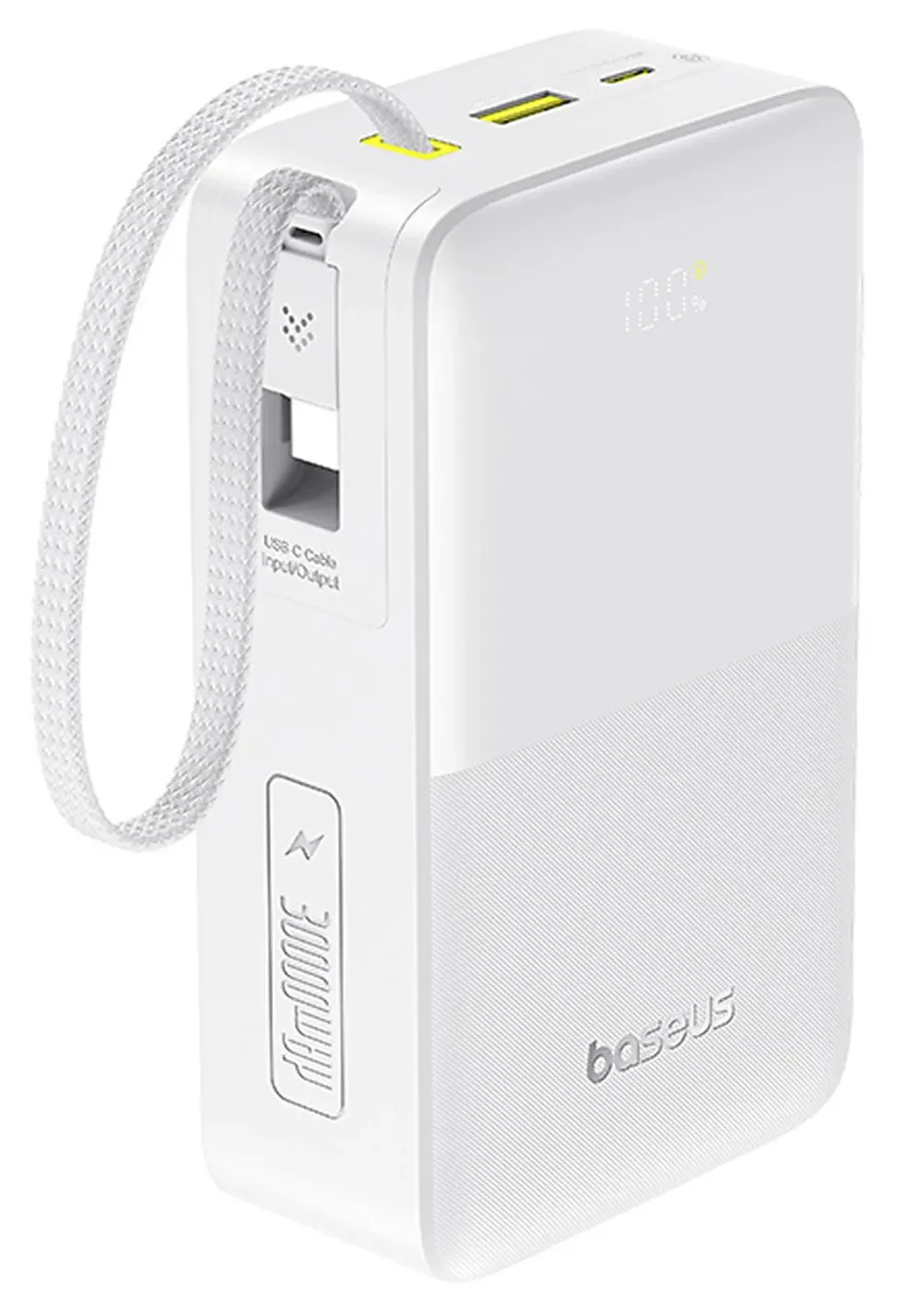 Powerbank Baseus EnerFill FC51 Bipow 2 Pro 30000mAh 22,5W Cyfrowy wyświetlacz, Wbudowany kabel USB-C Biały