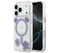 Guess Resin Flowers Glitter MagSafe do iPhone 17 Pro fioletowy