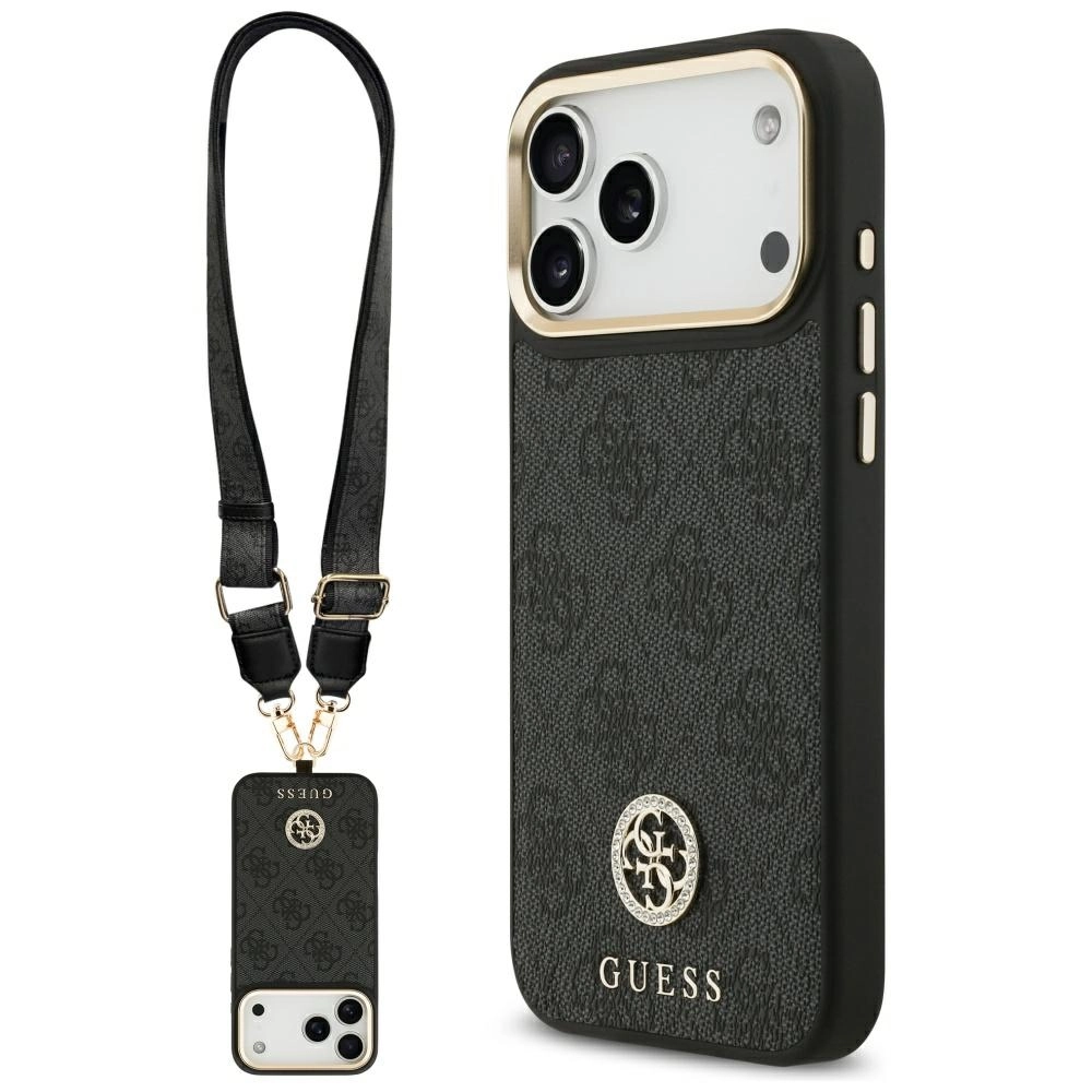 Etui Guess 4G Srtass Logo & Big Strap Metal Buttons MagSafe do iPhone 17 Pro Max czarny
