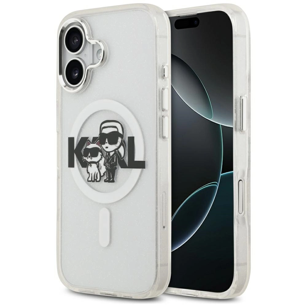 Karl Lagerfeld IML Glitter Karl & Choupette Sketch Logo MagSafe do iPhone 17 Przezroczysty