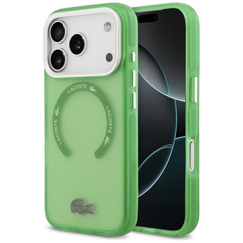 Etui Lacoste Shockproof Transparent Frosted MagSafe do iPhone 17 Pro zielony