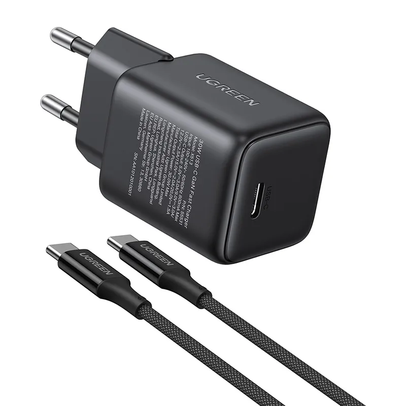 Ładowarka sieciowa UGREEN X513 USB-C 30W + Kabel USB-C 1m Czarny