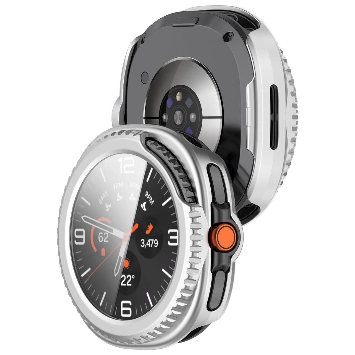 Nakładka na tarczę Bizon ze szkłem do Samsung Galaxy Watch 8 Classic 46 mm srebrny