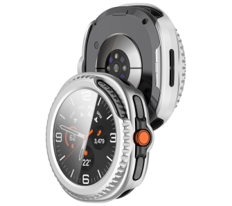 Nakładka na tarczę Bizon ze szkłem do Samsung Galaxy Watch 8 Classic 46 mm srebrny