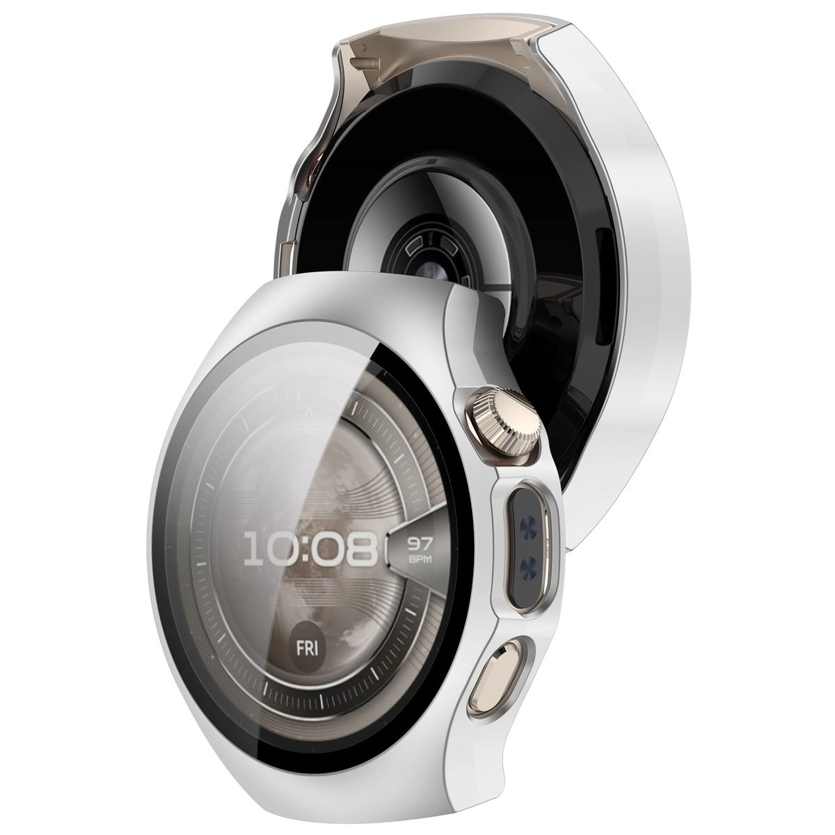 Nakładka na tarczę Bizon ze szkłem do Huawei Watch 5 42 mm srebrny