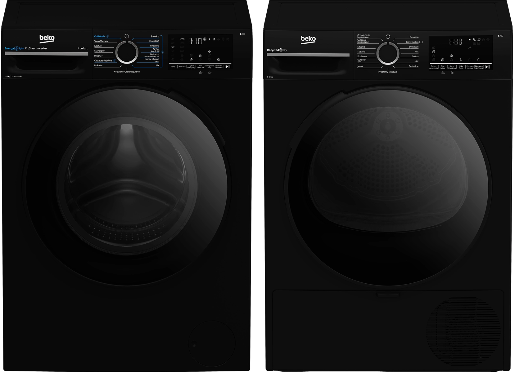 Zestaw Beko pralka b300 BM3WFU57215PBDC EnergySpin Slim 7kg 1200obr/min + suszarka b300 BM3T47249PBDC Slim 47cm 7kg