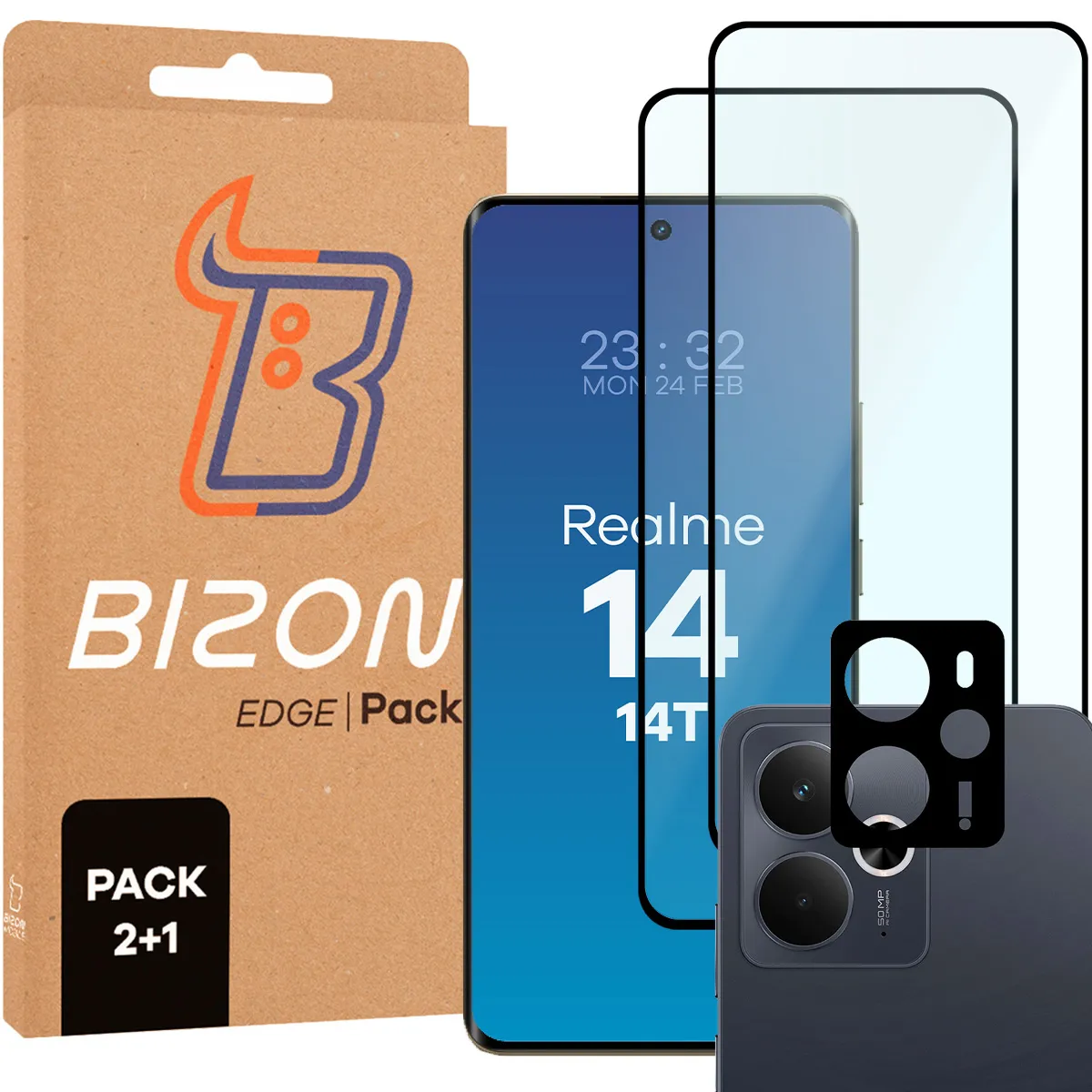 Zestaw ochronny Bizon 2x Szkło + szybka na aparat Edge 2 Pack do Realme 14 5G / 14T 5G
