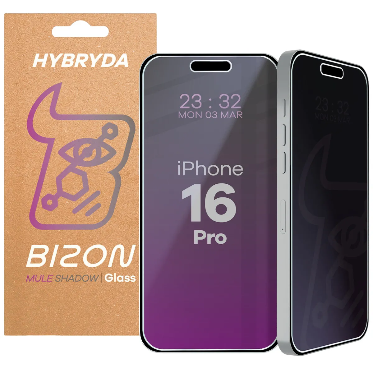 Szkło hybrydowe Bizon Prywatyzujące Mule Shadow do iPhone 16 Pro