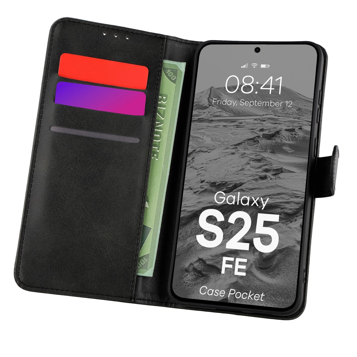 Etui Bizon z klapką Pocket do Samsung Galaxy S25 FE Czarny