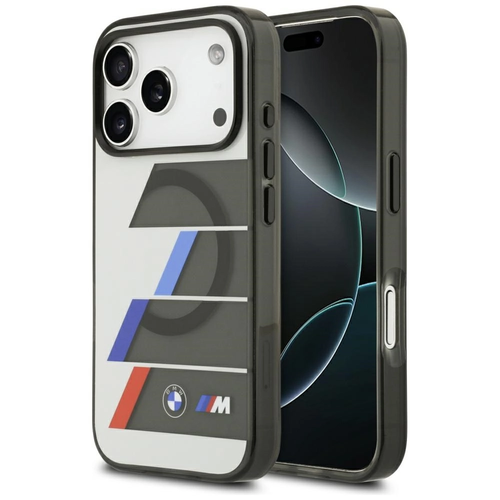 Etui BMW M IML Metal Buttons Tricolor Lines MagSafe do iPhone 17 Pro Max Antracyt
