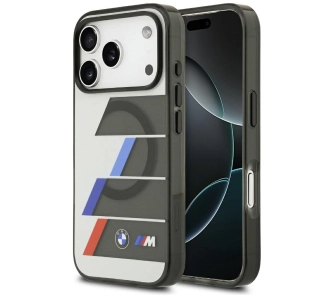 Etui BMW M IML Metal Buttons Tricolor Lines MagSafe do iPhone 17 Pro Max Antracyt