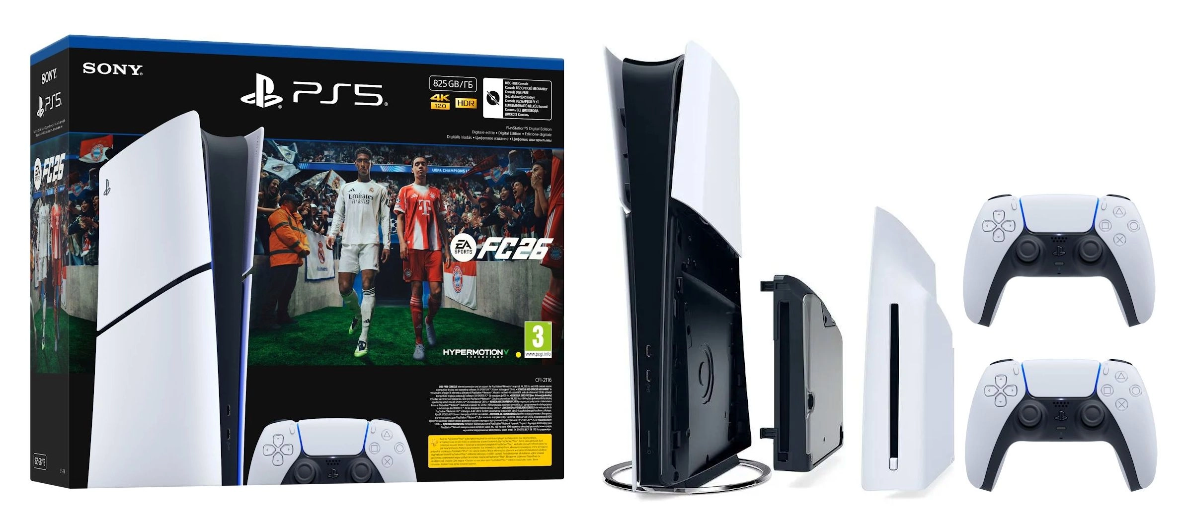 Konsola Sony PlayStation 5 Digital Slim E Chassis (PS5) 825GB EA SPORTS FC 26 Bundle + Dodatkowy Pad + Napęd Disc Drive Blu-Ray