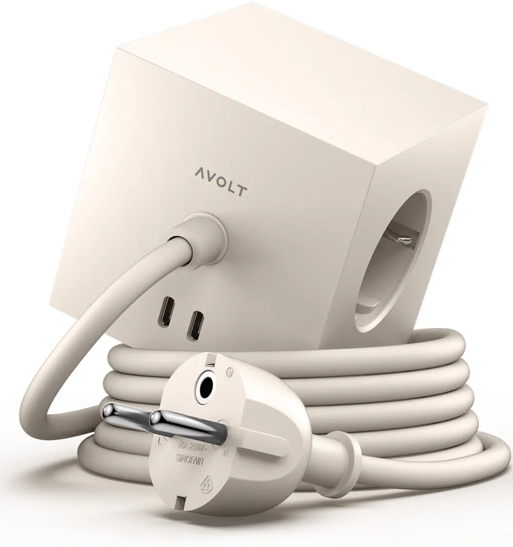 Kostka Avolt 3 gniazda 2x USB-C 3m Beżowy