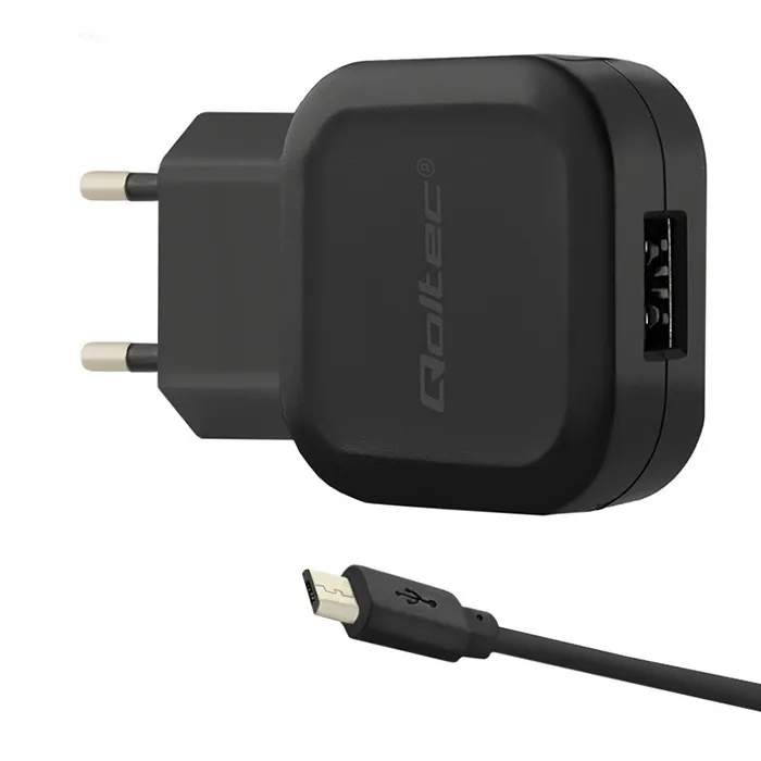 Ładowarka sieciowa Qoltec 50195 USB-A 12W Czarny + Kabel microUSB