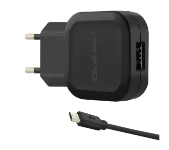 Ładowarka sieciowa Qoltec 50195 USB-A 12W Czarny + Kabel microUSB