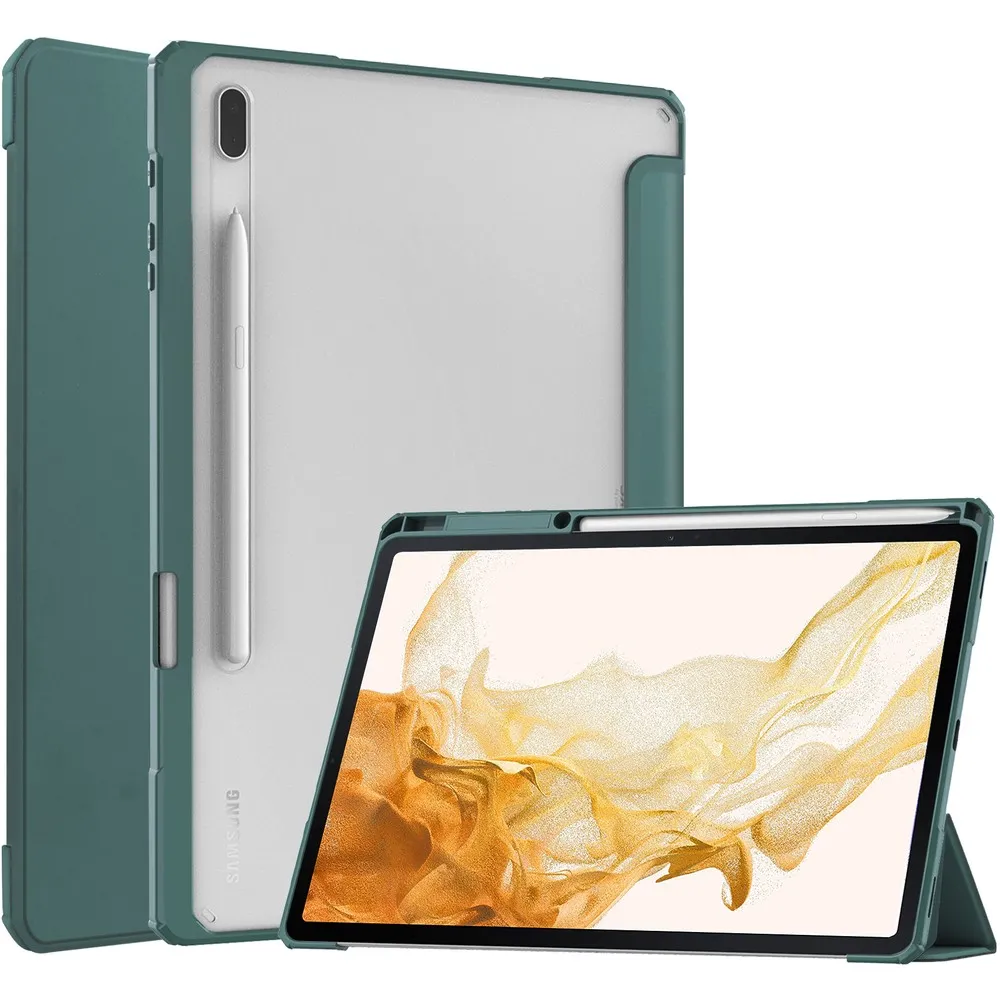 Etui na tablet Bizon Case Tab Clear Matt z klapką do Samsung Galaxy Tab S8 Plus / S7 Plus / S7 FE Ciemnozielony