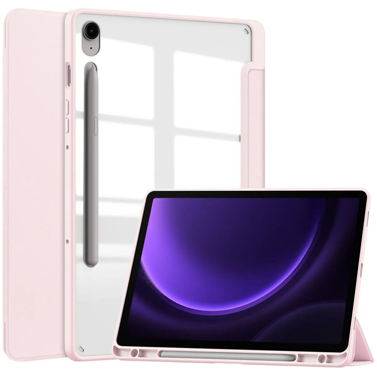 Etui na tablet Bizon Case Tab Clear Matt z klapką do Samsung Galaxy Tab S10 Lite / S10 FE / S9 / S9 FE Jasnoróżowy