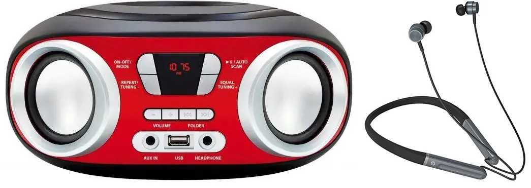 Radioodtwarzacz Manta MM9210BT CHILLI Bluetooth Czarno-czerwony + Słuchawki MNH02