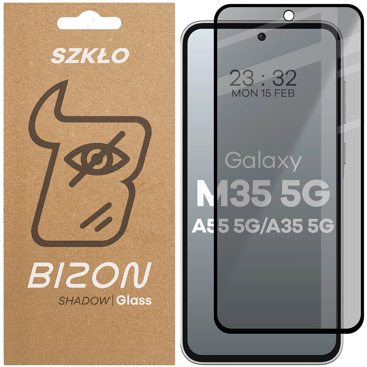 Szkło hartowane Bizon prywatyzujące pełne Edge Shadow do Samsung Galaxy M35 5G / A35 5G / A55 5G