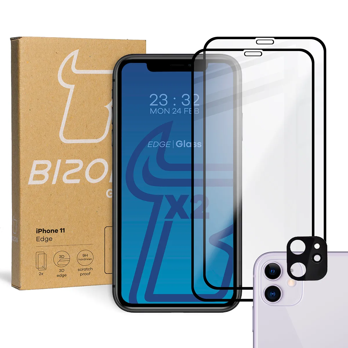 Zestaw ochronny Bizon 2x Szkło + szybka na aparat Edge Pack do iPhone 11
