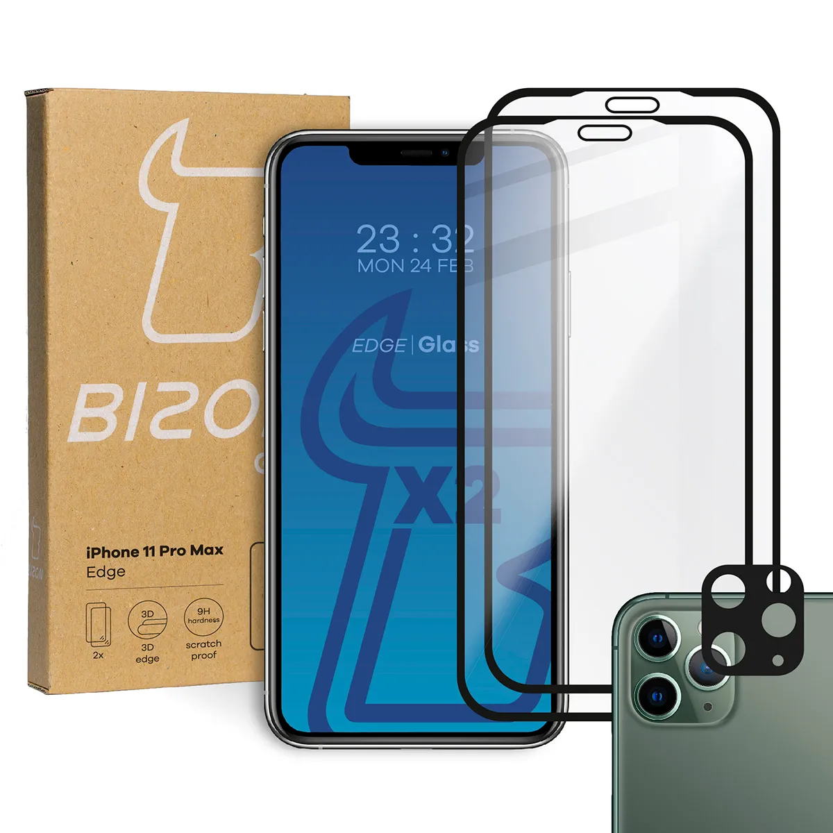 Zestaw ochronny Bizon 2x Szkło + szybka na aparat Edge Pack do iPhone 11 Pro Max