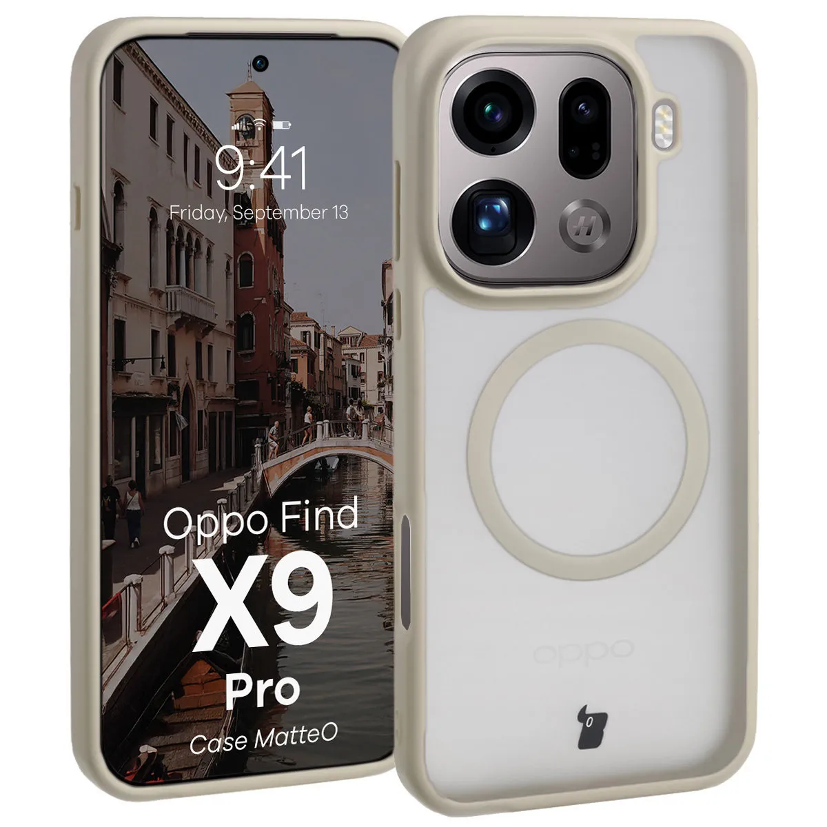 Etui Bizon MatteO do Oppo Find X9 Pro Półprzezroczyste z beżową ramką