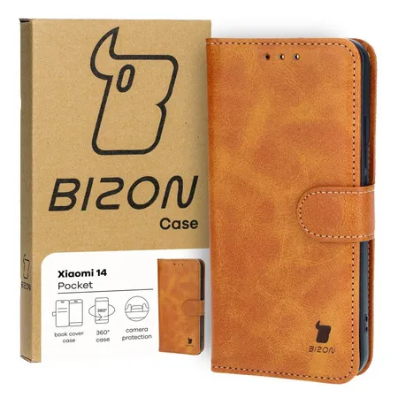 Etui Bizon z klapką Pocket do Xiaomi 14 Brązowy